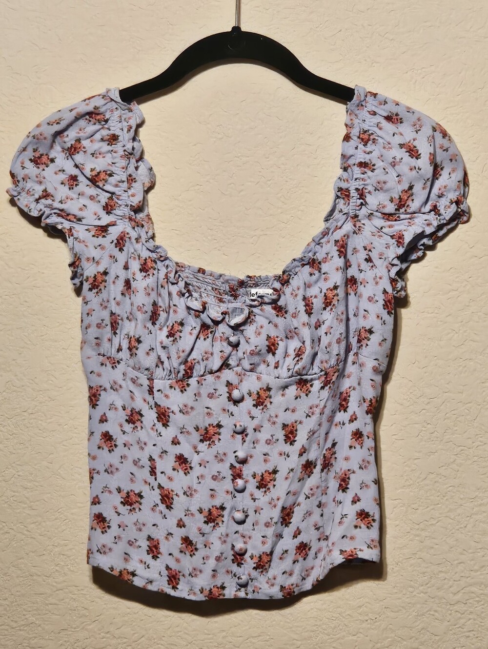 Reformation Floral Puff-Sleeve Square Neck Top in Light Blue
